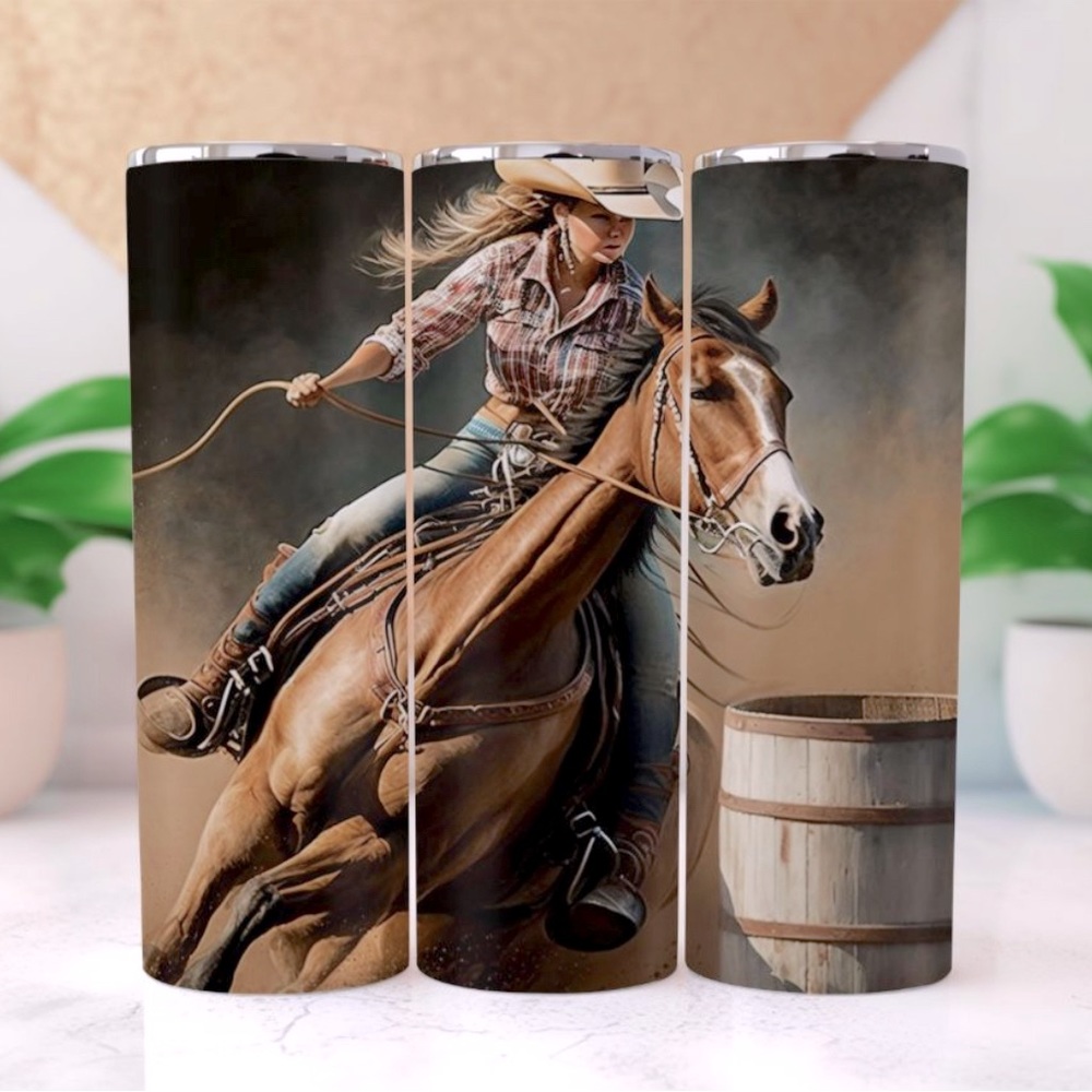 “Girl Barrel Racer” custom, 20oz Tumbler with Slide Lid and Straw
